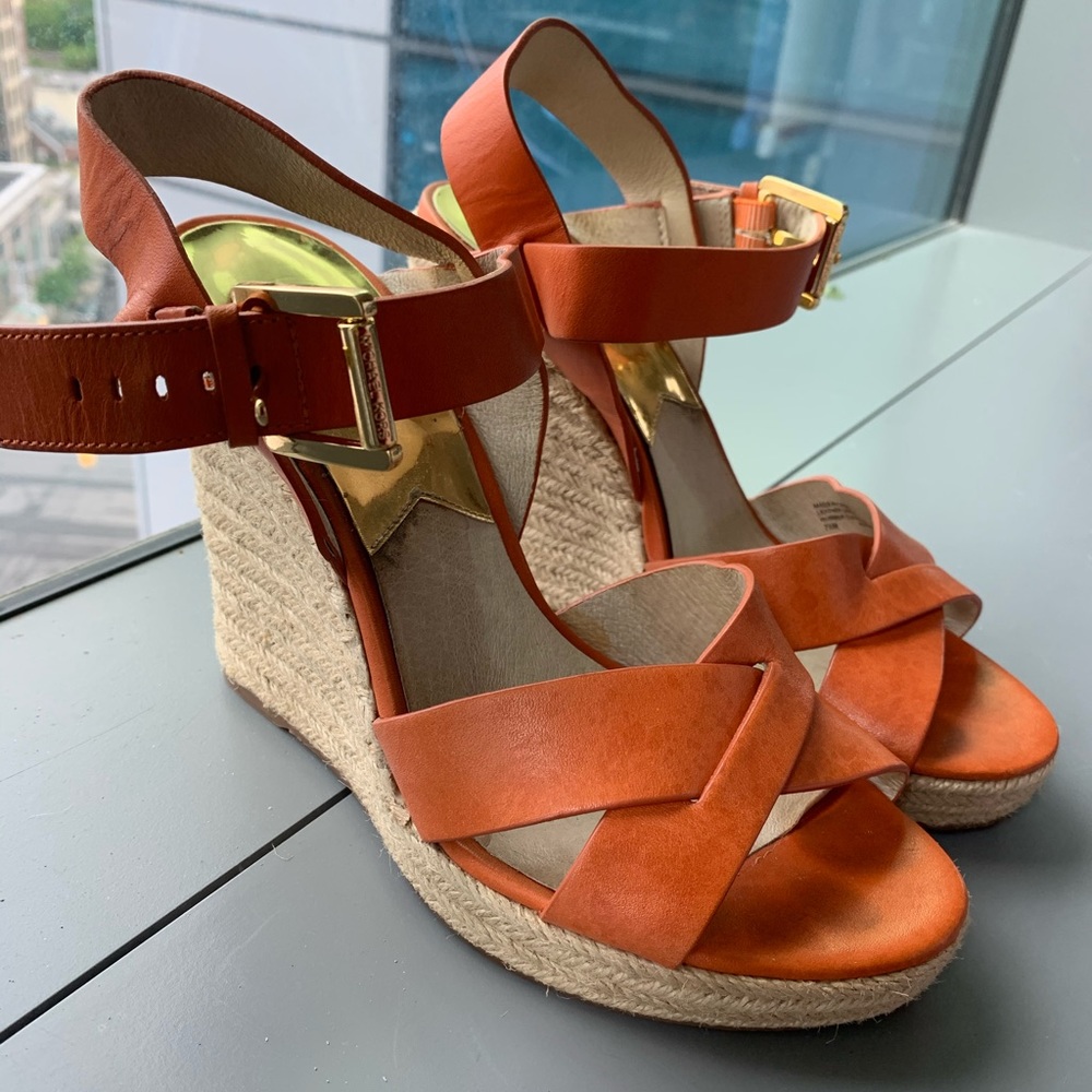 Michael Kors Orange Leather Espadrille Wedges
